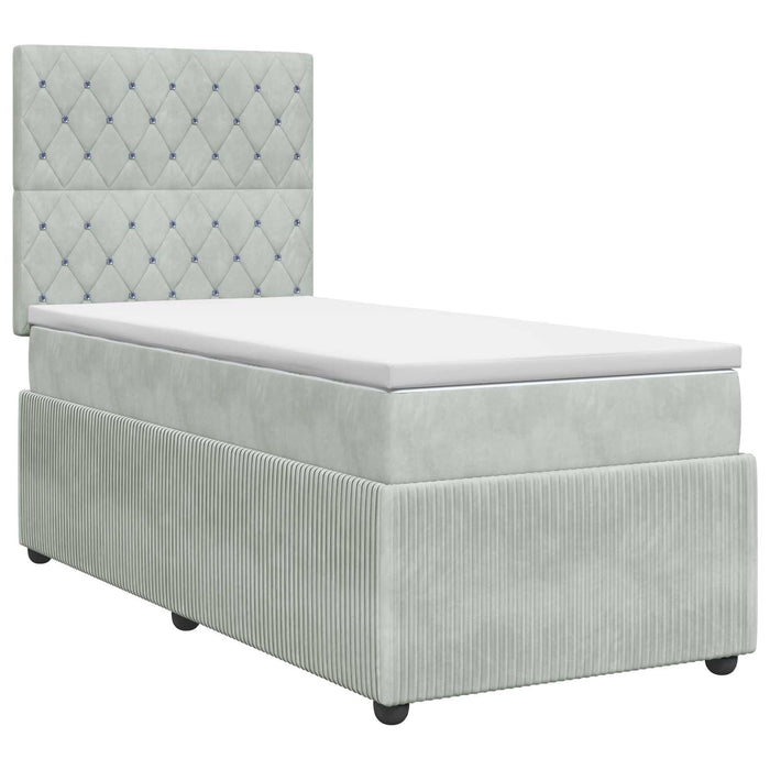 Pat boxspring cu saltea cu headboard Gri deschis Unic Catifea WALTI