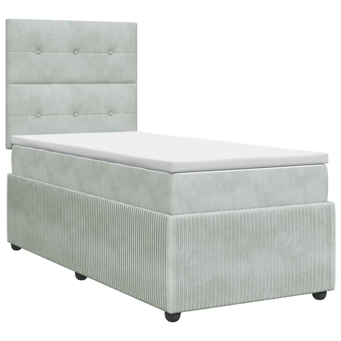 Pat boxspring cu saltea cu headboard Gri deschis Unic Catifea WALTI