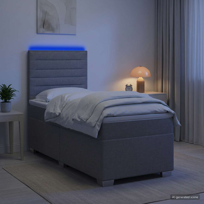 Pat box spring cu saltea și LED Gri deschis 90 x 190 cm WALTI