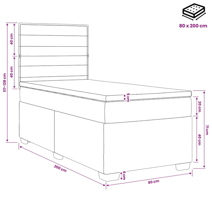 Pat boxspring cu saltea cu benzi LED Negru 80 x 200 cm Țesătură WALTI
