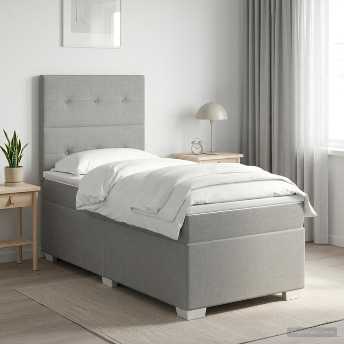 Pat boxspring cu saltea Gri deschis 100 x 200 cm Țesătură - WALTI WALTI