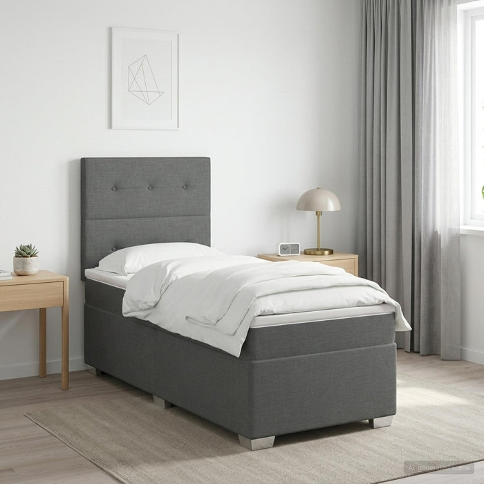 Pat boxspring cu saltea Gri închis 90 x 190 cm Țesătură WALTI