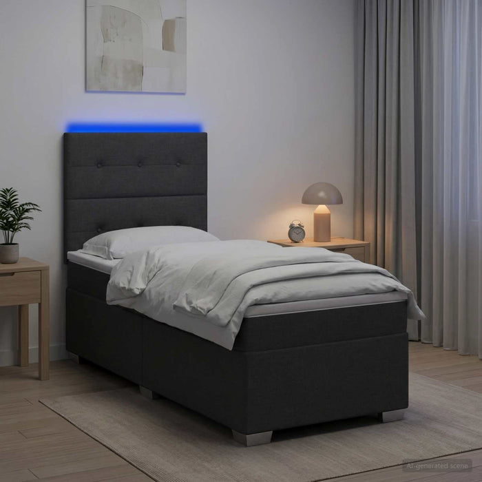 Pat boxspring cu saltea Gri închis 90 x 200 cm Țesătură WALTI