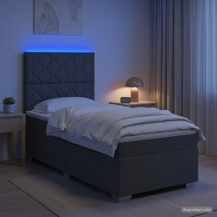 Pat boxspring cu saltea Gri închis 90 x 190 cm Țesătură WALTI