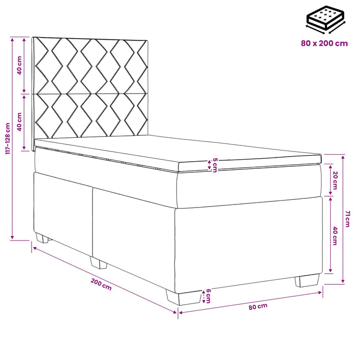 Pat boxspring cu saltea Gri închis 80 x 200 cm Țesătură WALTI