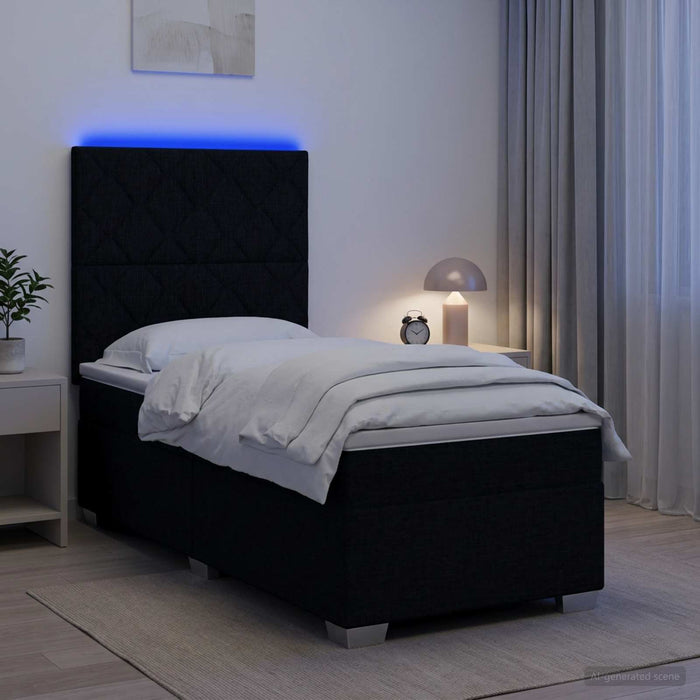 Pat boxspring cu saltea cu benzi LED Negru 90 x 190 cm Țesătură - WALTI WALTI