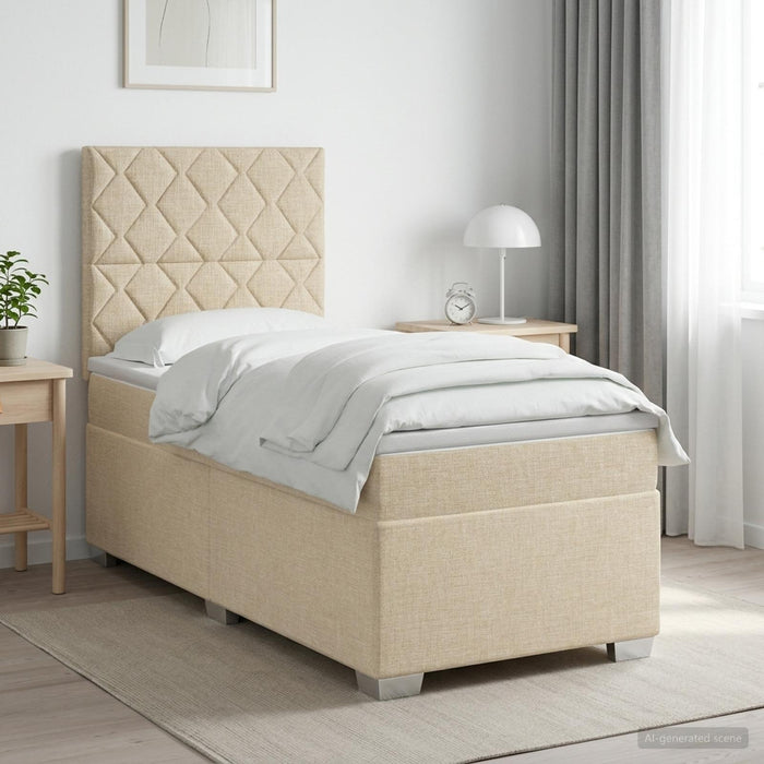 Pat boxspring cu saltea cu benzi LED Crem 90 x 200 cm Țesătură - WALTI WALTI
