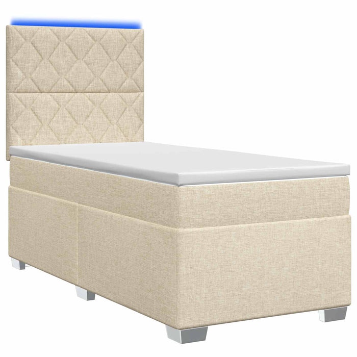 Pat boxspring cu saltea cu benzi LED Crem 80 x 200 cm Țesătură WALTI