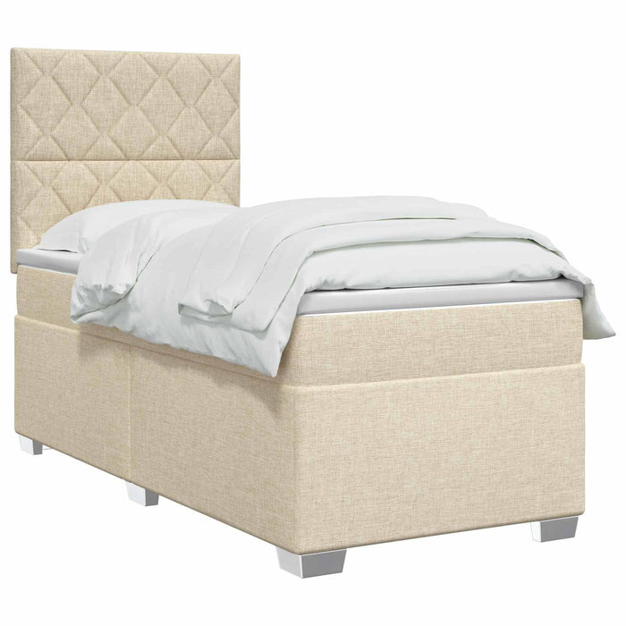 Pat boxspring cu saltea cu benzi LED Crem 80 x 200 cm Țesătură WALTI