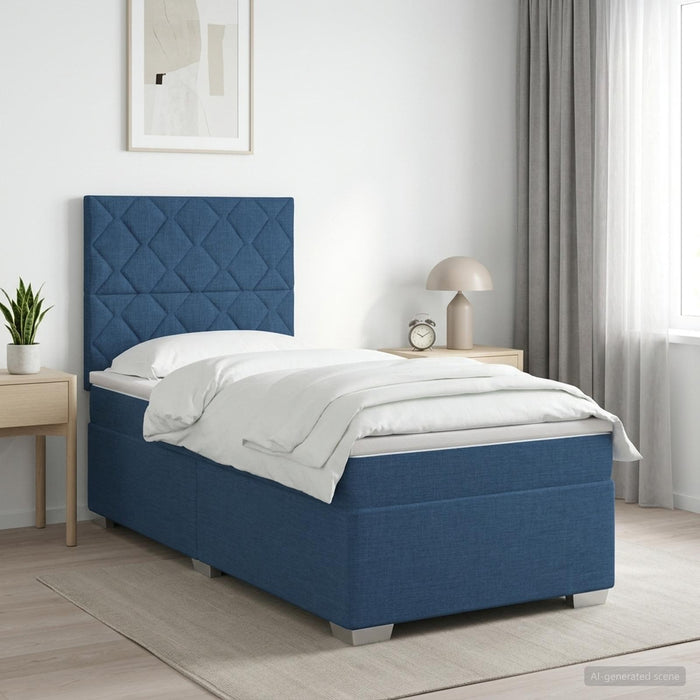 Pat boxspring cu saltea albastru 90 x 190 cm Țesătură WALTI