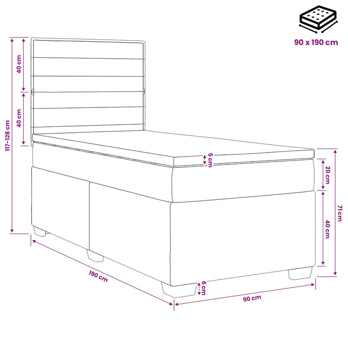 Pat boxspring cu saltea cu benzi LED Negru 90 x 190 cm Țesătură WALTI