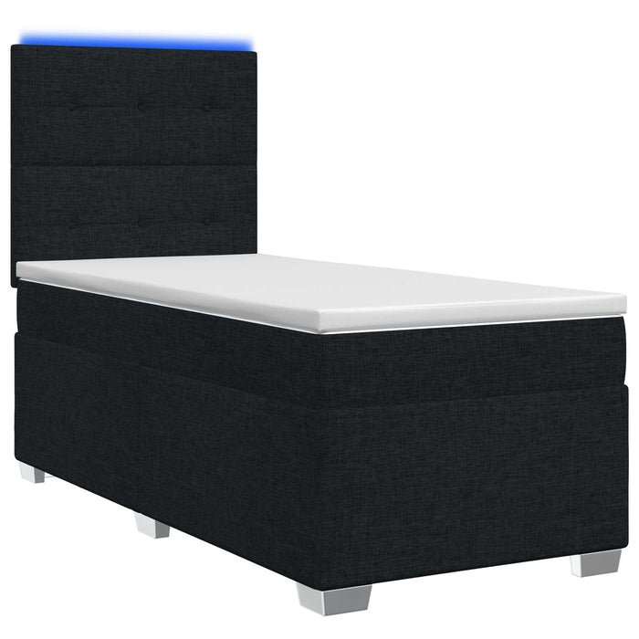Pat boxspring cu saltea cu benzi LED Negru 90 x 190 cm Țesătură WALTI