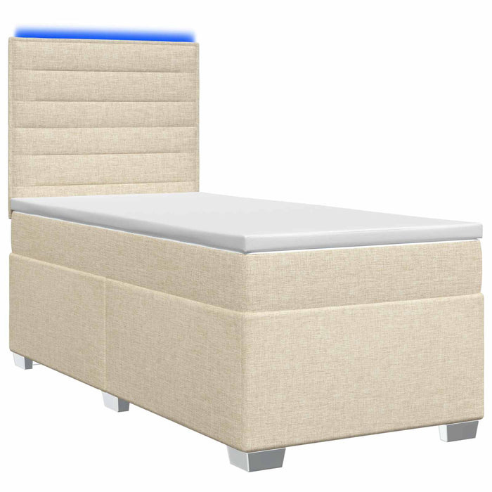 Pat boxspring cu saltea cu benzi LED Crem 100 x 200 cm Țesătură WALTI