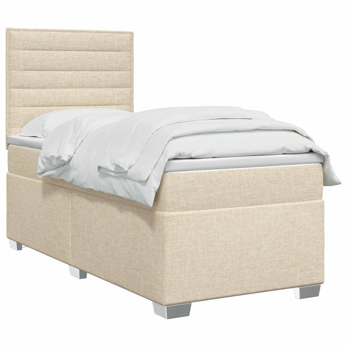 Pat boxspring cu saltea cu benzi LED Crem 100 x 200 cm Țesătură WALTI