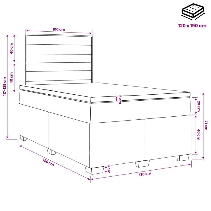 Pat boxspring cu saltea Gri deschis 120 x 190 cm Țesătură WALTI