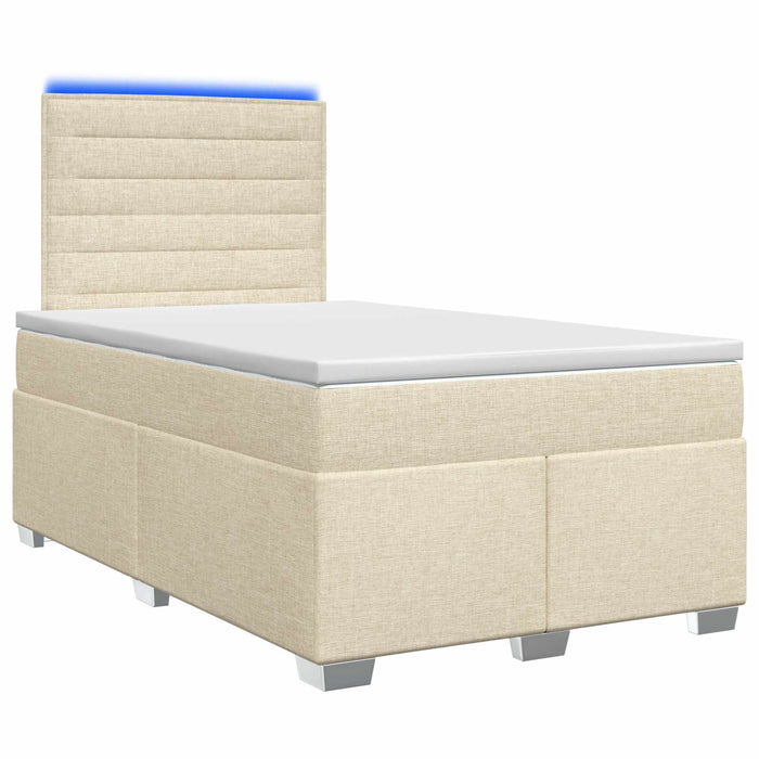 Pat boxspring cu saltea cu benzi LED Crem 120 x 190 cm Țesătură WALTI