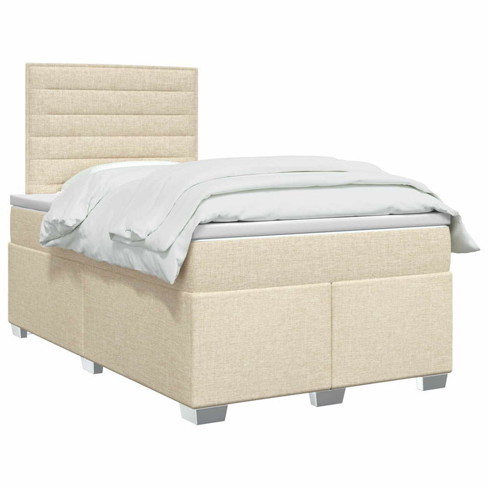 Pat boxspring cu saltea cu benzi LED Crem 120 x 190 cm Țesătură WALTI