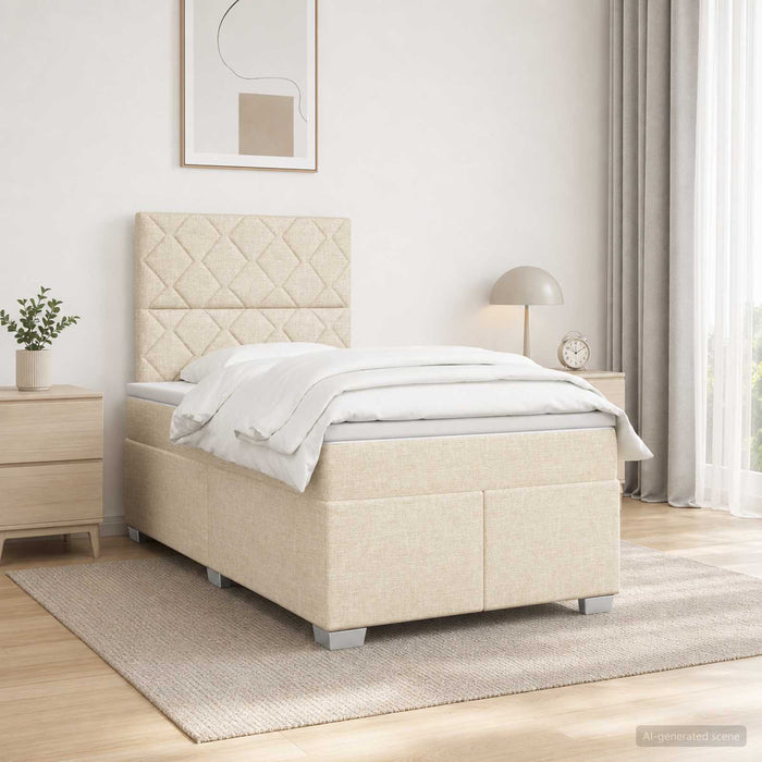 Pat boxspring cu saltea cu benzi LED Crem 120 x 200 cm Țesătură WALTI