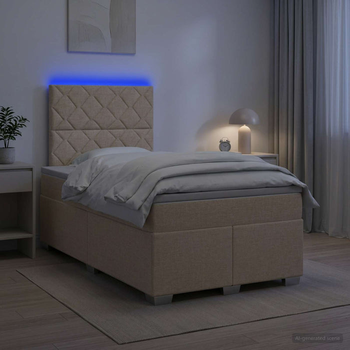 Pat boxspring cu saltea cu benzi LED Crem 120 x 200 cm Țesătură WALTI