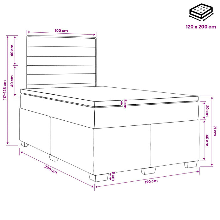 Pat boxspring cu saltea Gri închis 120 x 200 cm Țesătură WALTI