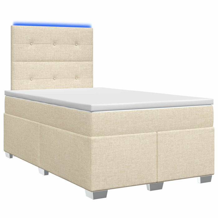 Pat boxspring cu saltea cu benzi LED Crem 120 x 200 cm Țesătură WALTI