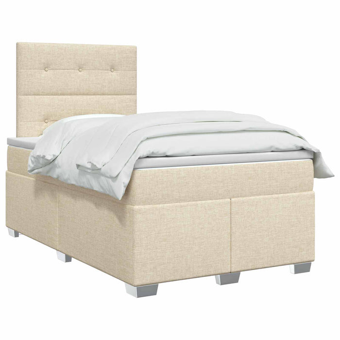 Pat boxspring cu saltea cu benzi LED Crem 120 x 200 cm Țesătură WALTI