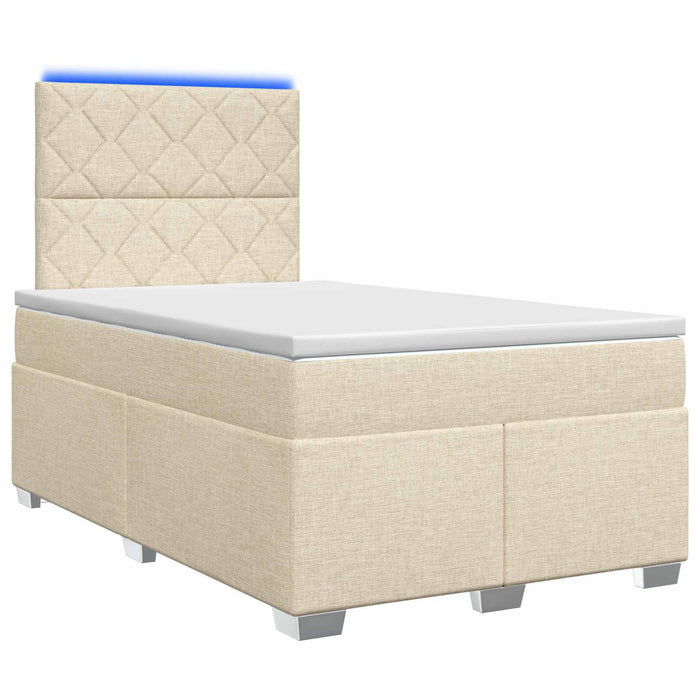 Pat boxspring cu saltea cu benzi LED Crem 120 x 200 cm Țesătură WALTI