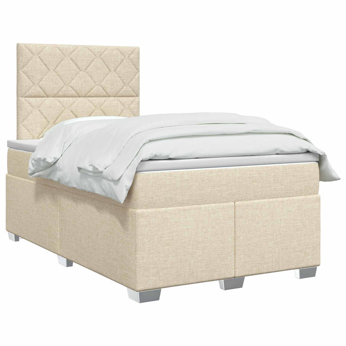 Pat boxspring cu saltea cu benzi LED Crem 120 x 200 cm Țesătură WALTI