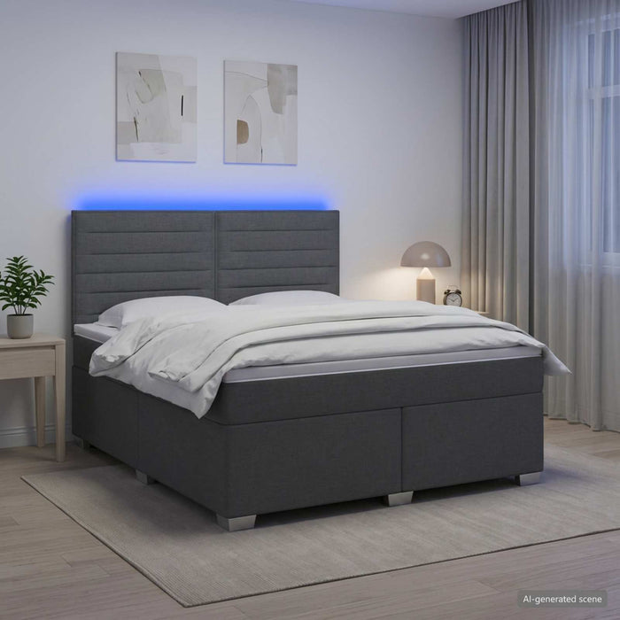 Pat boxspring cu saltea Gri închis 180 x 200 cm Țesătură WALTI