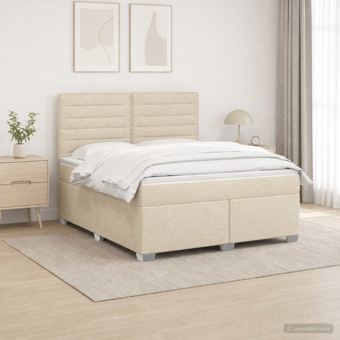 Pat boxspring cu saltea cu benzi LED Crem 140 x 200 cm Țesătură WALTI