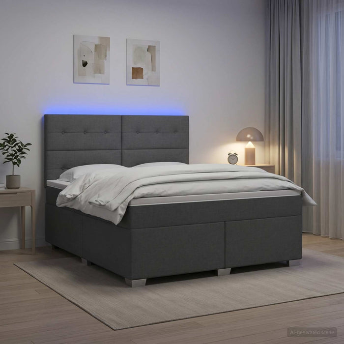 Pat boxspring cu saltea Gri închis 180 x 200 cm Țesătură WALTI
