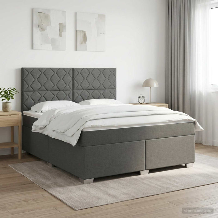 Pat boxspring cu saltea Gri închis 140 x 200 cm Țesătură WALTI