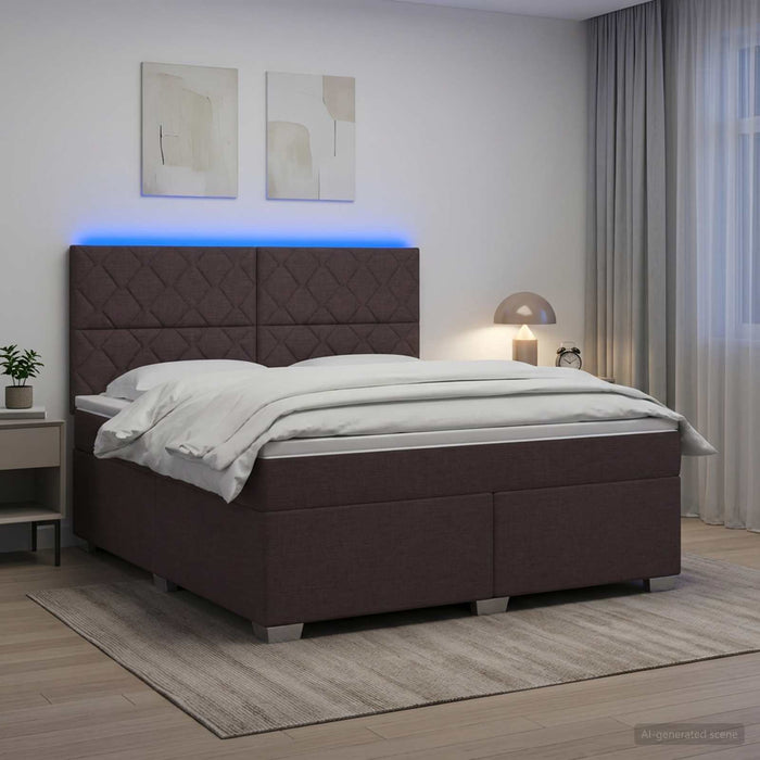 Pat boxspring cu saltea Maro închis 140 x 190 cm Țesătură WALTI