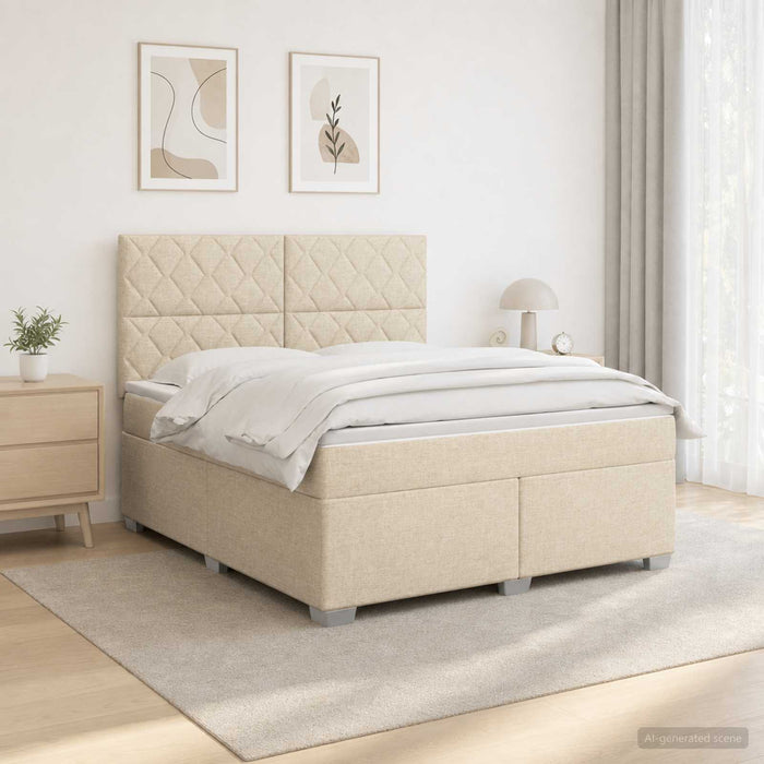 Pat boxspring cu saltea cu benzi LED Crem 160 x 200 cm Țesătură - WALTI WALTI