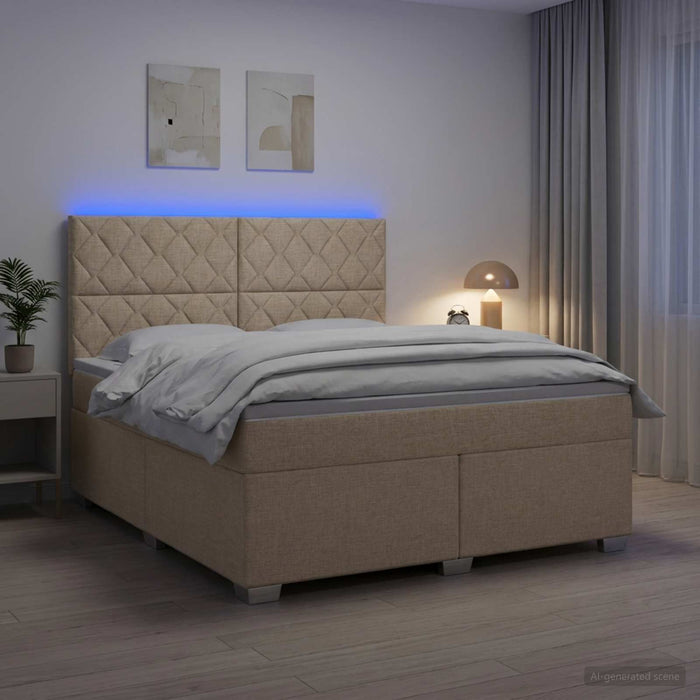 Pat boxspring cu saltea cu benzi LED Crem 160 x 200 cm Țesătură - WALTI WALTI
