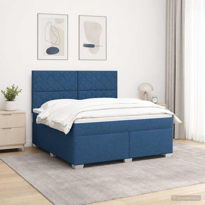 Pat boxspring cu saltea albastru 180 x 200 cm Țesătură WALTI