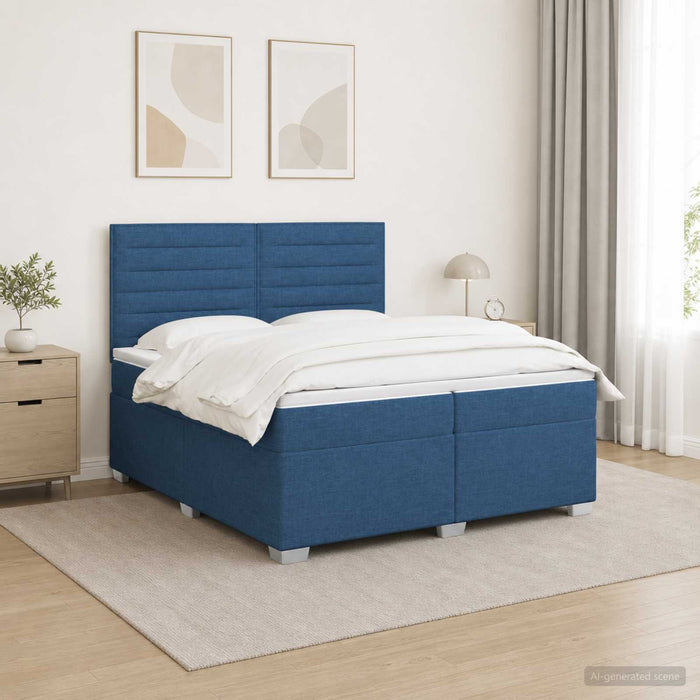 Pat boxspring cu saltea albastru 200 x 200 cm Țesătură WALTI