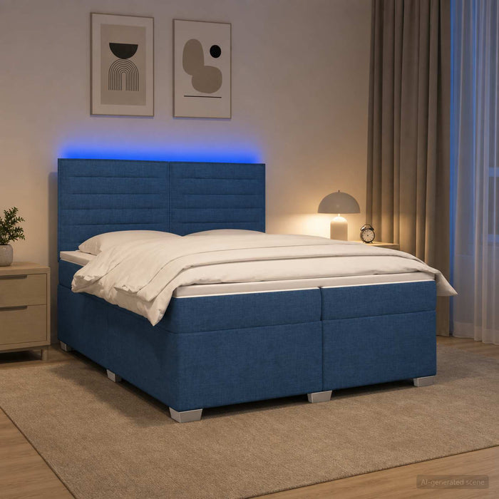 Pat boxspring cu saltea albastru 200 x 200 cm Țesătură WALTI
