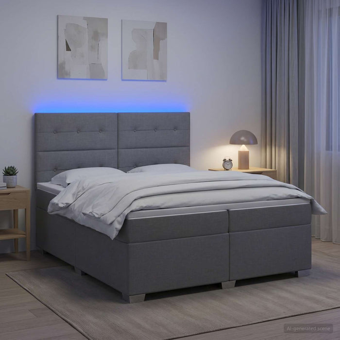 Pat boxspring cu saltea Gri deschis 200 x 200 cm Țesătură WALTI