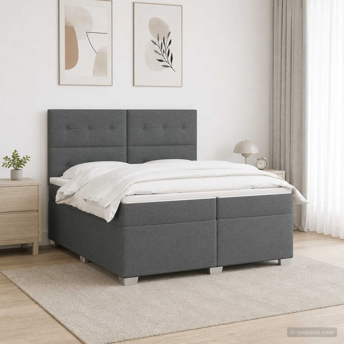 Pat boxspring cu saltea Gri închis 200 x 200 cm Țesătură WALTI