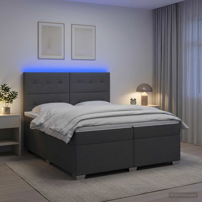 Pat boxspring cu saltea Gri închis 200 x 200 cm Țesătură WALTI