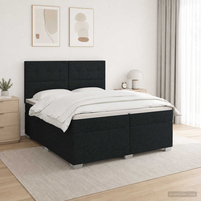 Pat boxspring cu saltea Negru 200 x 200 cm Țesătură - WALTI WALTI