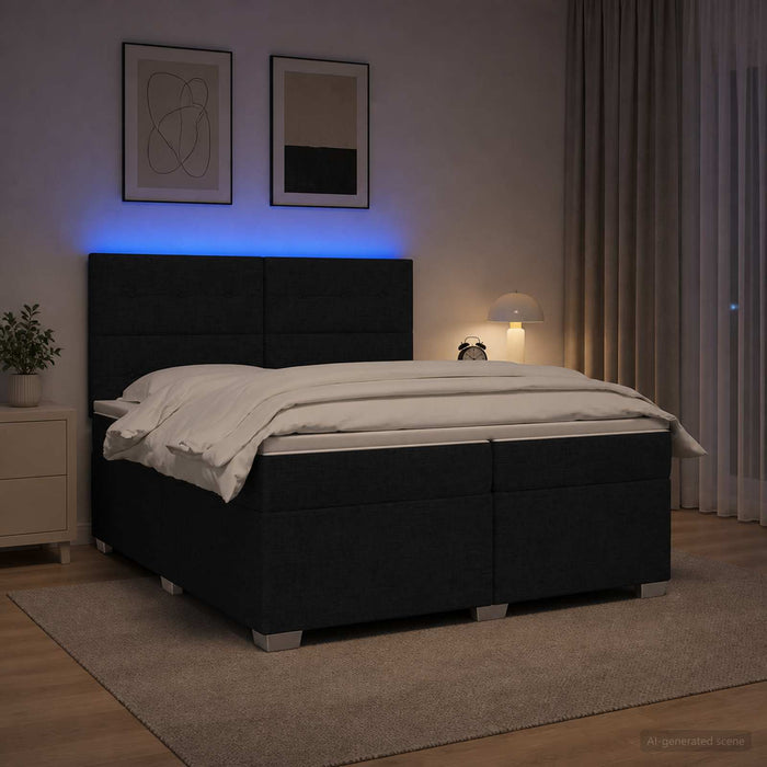 Pat boxspring cu saltea Negru 200 x 200 cm Țesătură - WALTI WALTI