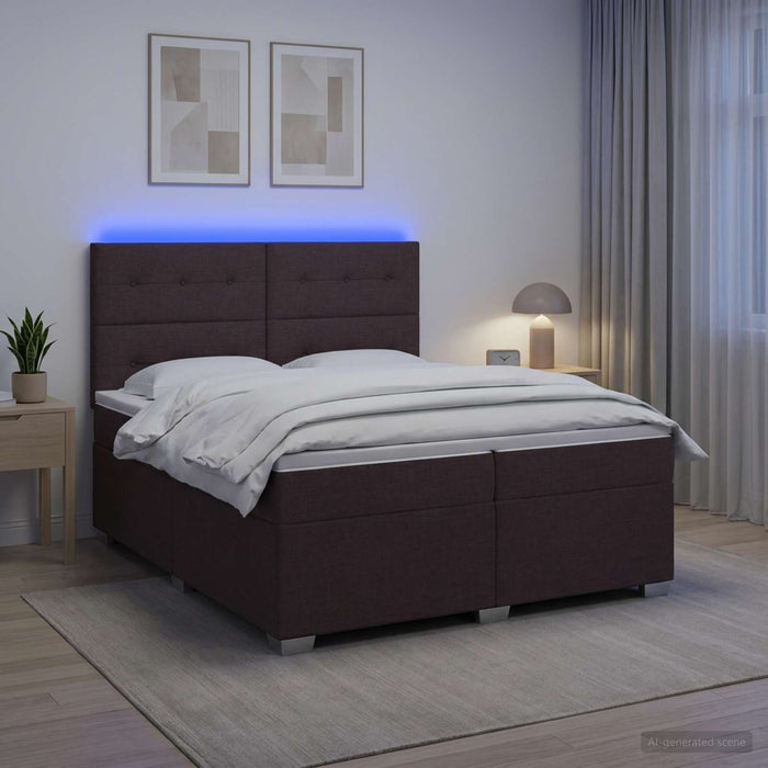 Pat boxspring cu saltea Maro închis 200 x 200 cm Țesătură WALTI