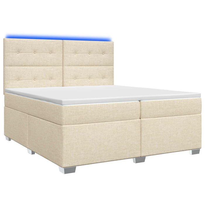 Pat boxspring cu saltea cu benzi LED Crem 200 x 200 cm Țesătură WALTI