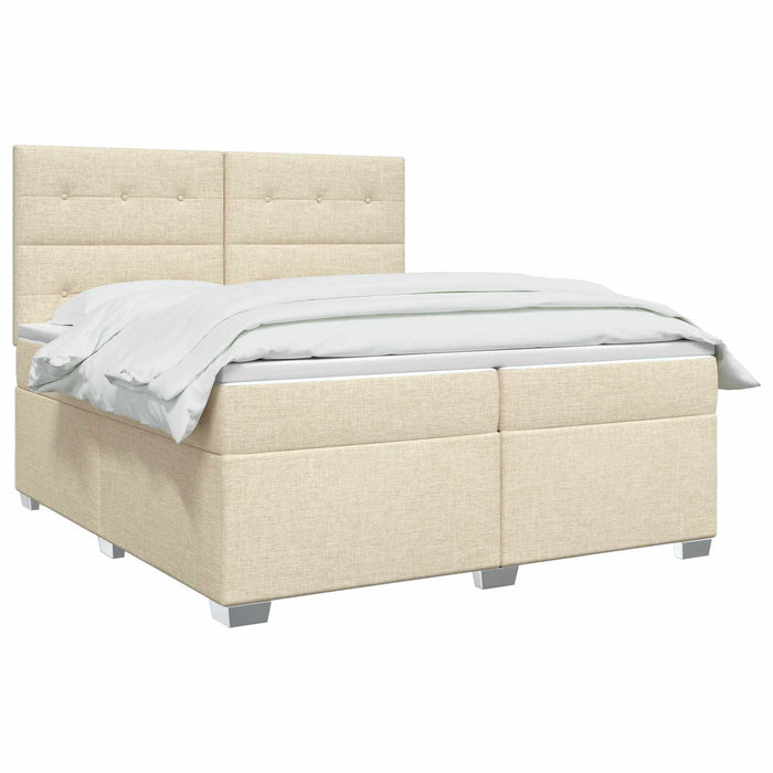 Pat boxspring cu saltea cu benzi LED Crem 200 x 200 cm Țesătură WALTI