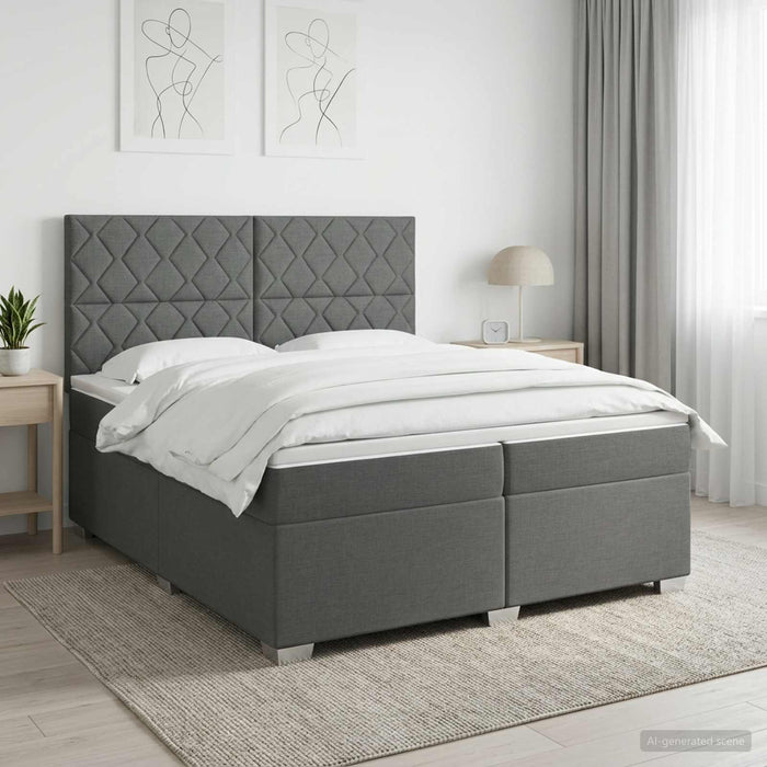 Pat boxspring cu saltea Gri închis 200 x 200 cm Țesătură WALTI