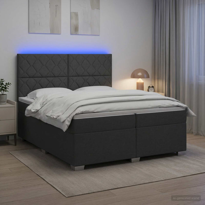 Pat boxspring cu saltea Gri închis 200 x 200 cm Țesătură WALTI