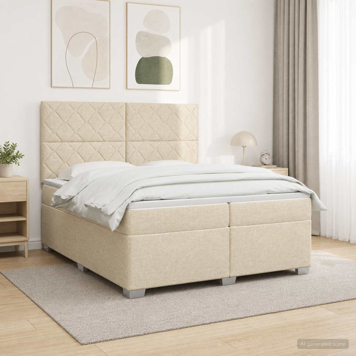 Pat boxspring cu saltea cu benzi LED Crem 200 x 200 cm Țesătură WALTI