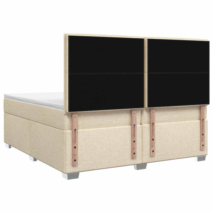 Pat boxspring cu saltea cu benzi LED Crem 200 x 200 cm Țesătură WALTI